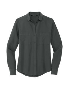 MERCER+METTLE Women's Stretch Crepe Long Sleeve Camp Blouse
